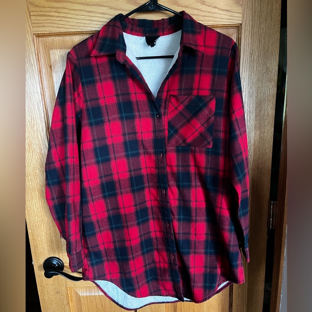 Sweet Claire Red and Black Plaid fuzzy jacket